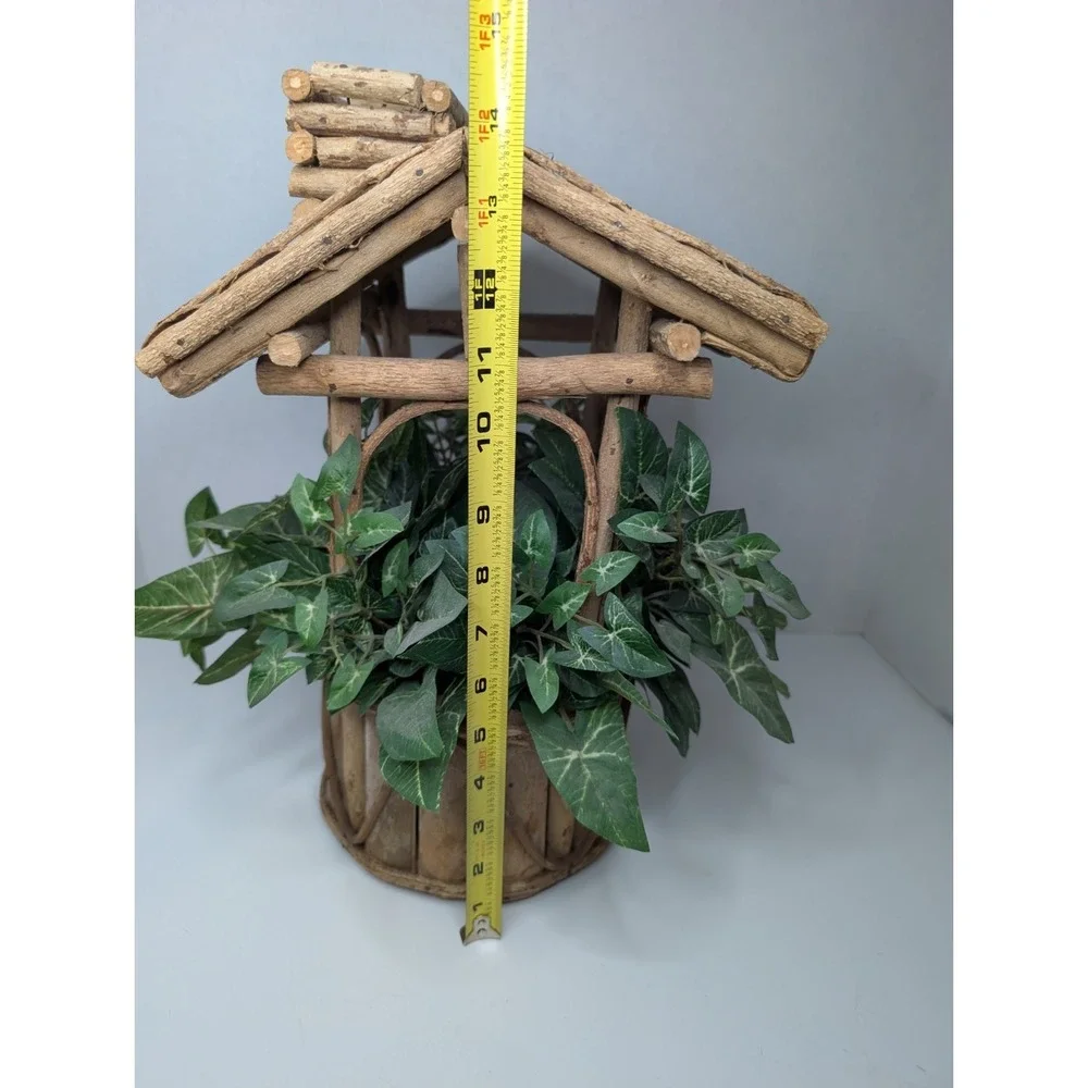 Rustic Wooden Wishing Well Planter Faux Ivy Log Cabin Style 13